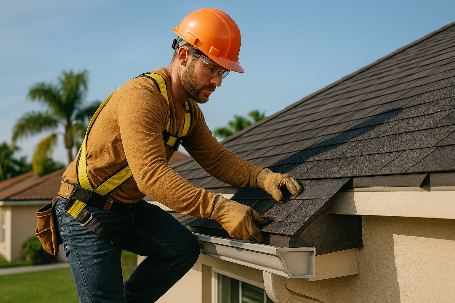 Editorial illustration depicting impact resistant roofing cost pembroke pines hurricane