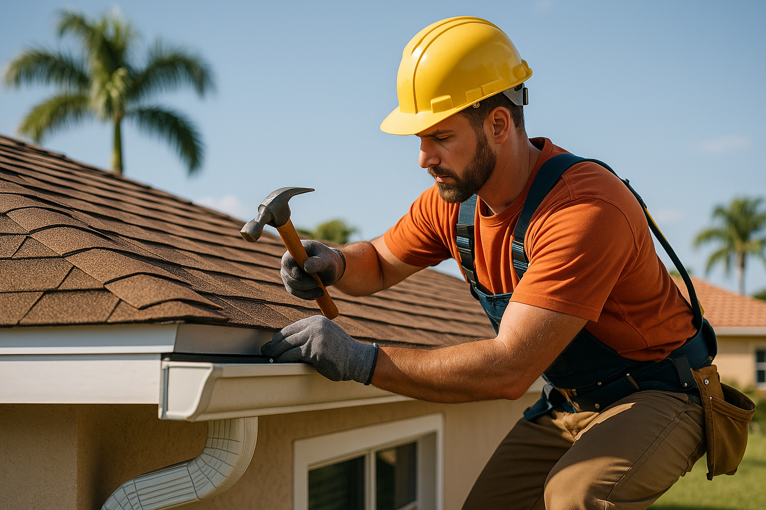 Editorial illustration depicting roofers in pembroke pines